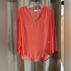 New York & Company Coral Polka Dot Blouse